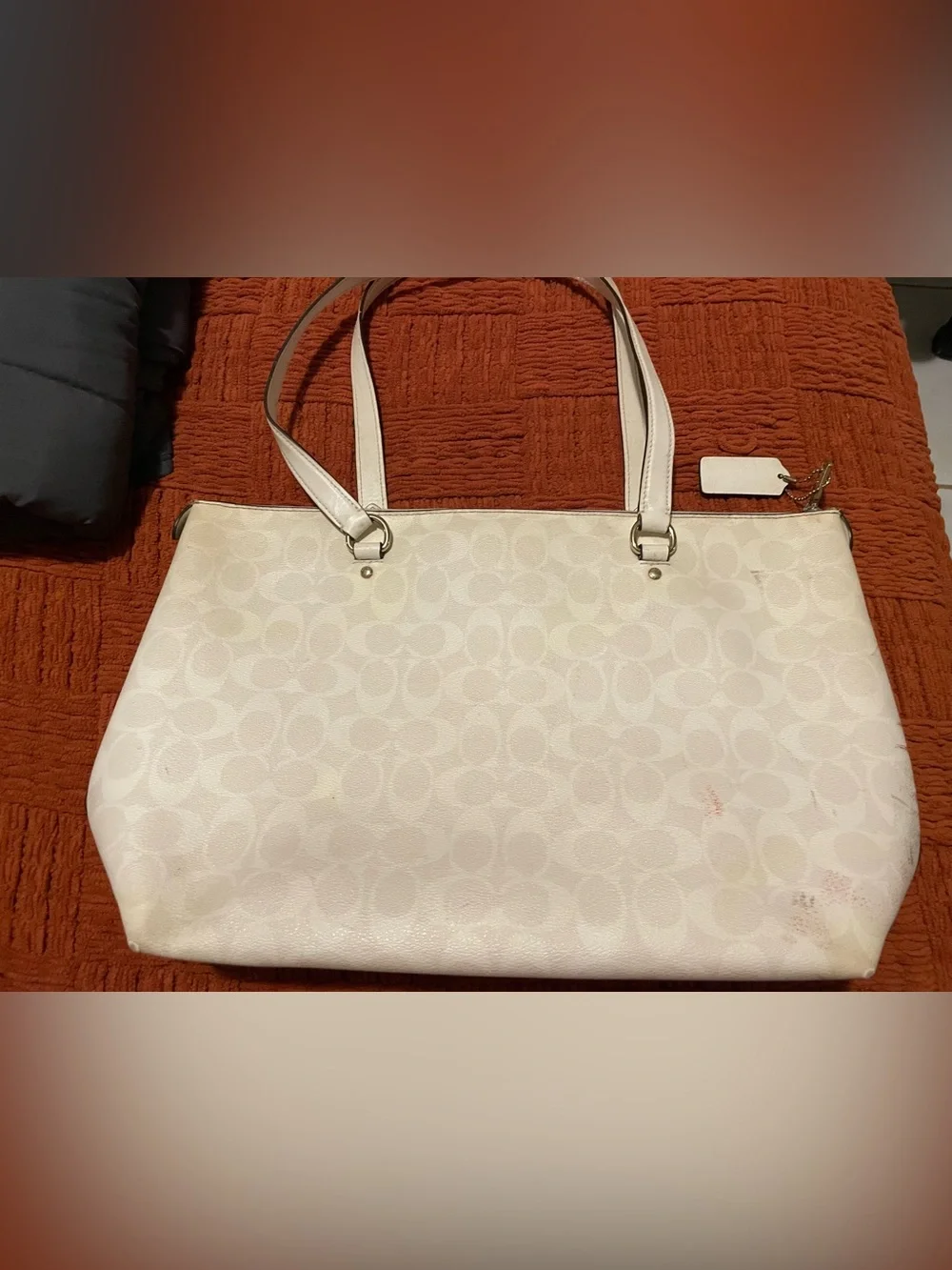 Project! Coach White Signature Tote Bag with Gold Hardware